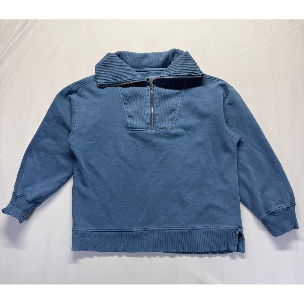 C&C California Sunwashed Sweatshirt Womens Large Blue Cotton Ribbed Quarter Zip